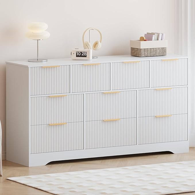 GarveeHome Fluted Dresser for Bedroom with 10 Drawers, 59" Wide Modern Chest of Drawers with Wood Frame, Dresser TV Stand Wooden Closet Clothes Storage Organizer for Living Room, Hallway
