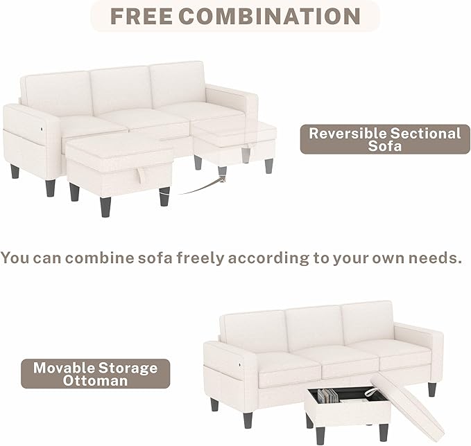 ZeeFu Sectional and Sofa Couches for Living Room - 78'' 3 Seater L-Shaped Modular Couch with Storage Ottoman - Modern Velevt Fabric Upholstered Sofa Set for Small Space Apartment Office