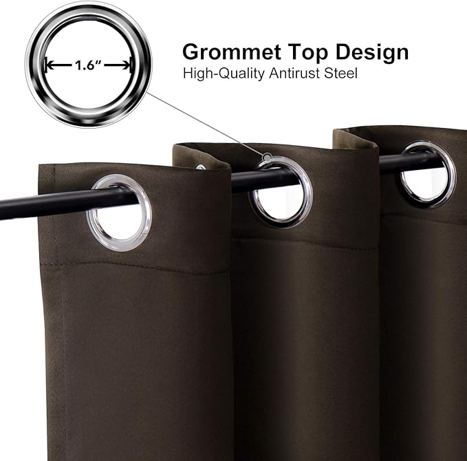 ChrisDowa Blackout Curtains 108 Inches Long 2 Panels Set for Living Room, Grommet Thermal Insulated Room Darkening Curtains for Bedroom (Brown, 52 x 108 Inch)