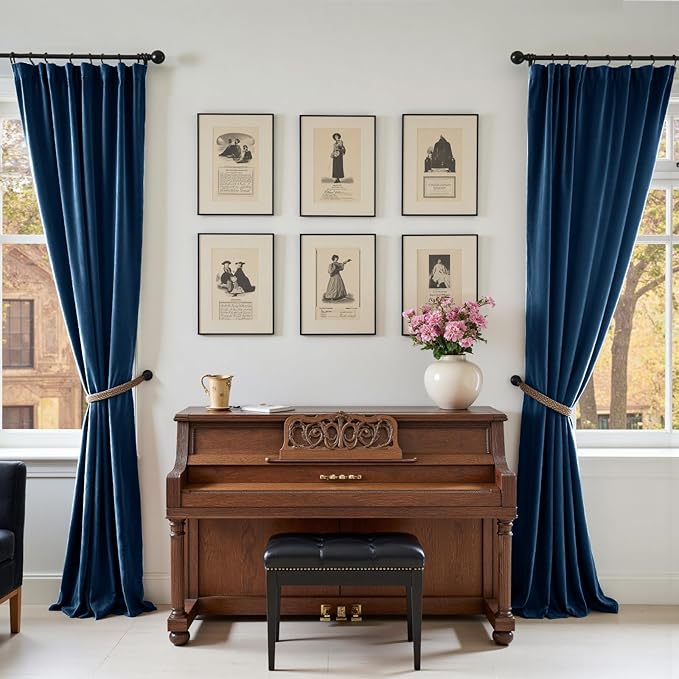 Lazzzy Velvet Blackout Curtains Thermal Insulated Room Window Drapes Super Soft Luxury Curtains for Living Room Bedroom Rod Pocket 2 Panels, Dark Blue, 52" W x 108" L