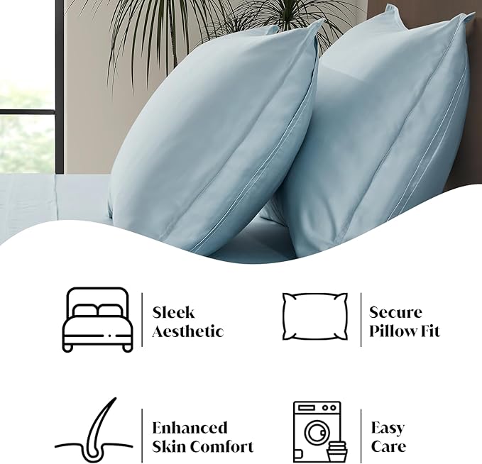 Luxury Bamboo Market | Queen Size Bed Sheet Set | 100% Viscose Made from Bamboo | Organically Grown | Ultra Soft | Cooling Sheets for Hot Sleepers | 17" Deep Pocket [Spa Blue]