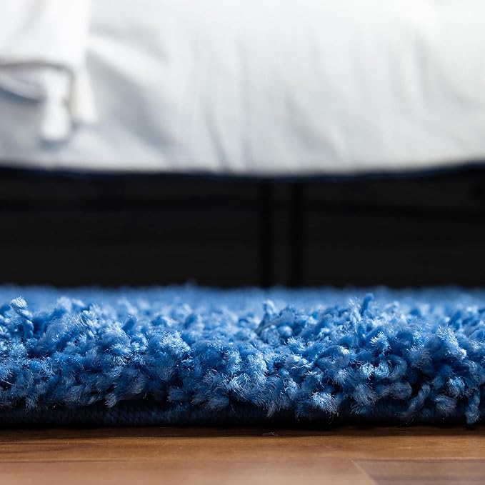 Unique Loom Solid Shag Collection Area Rug (3' 3" Round, Periwinkle Blue)