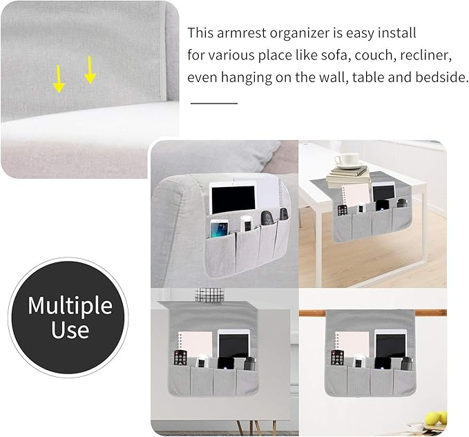 SYSOV Sofa Armrest Organizer, Remote Control Holder for Recliner Couch, Arm Chair Caddy with 6 Pockets for Magazine, Tablet, Phone, iPad