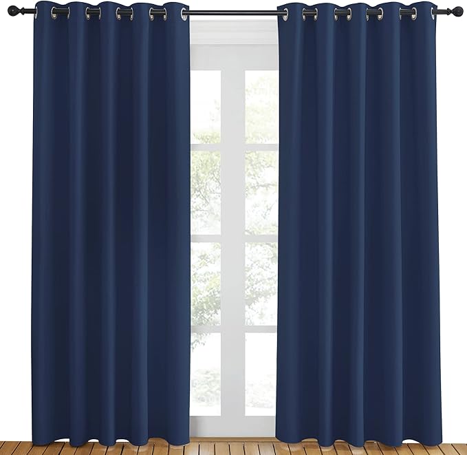 NICETOWN Blackout Navy Curtain Drape for Windows 84" Long - Room Darkening Energy Saving Thermal Insulated Solid Grommet Window Treatment for Living Room (Navy, 1 Panel, 66 by 84-Inch)