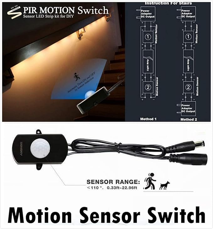 Sensky 19.7ft/6m Motion Activated LED Strip Light Kit Flexible LED Strip Motion Sensor for Bedroom, Gun Safe, Under Cabinet, Under Bed, Pantry, Kitchen, Stairway, Closet(Warm White,Upgraded Version)