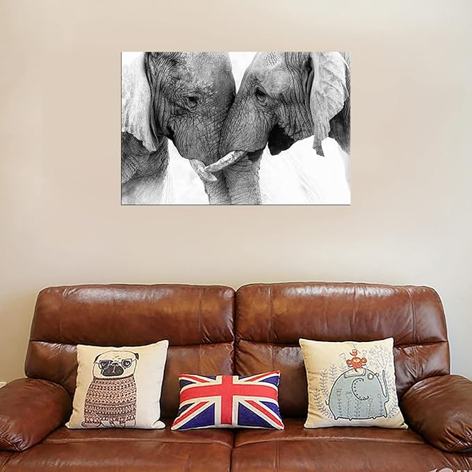 DZL Art D73069 Black and White Elephants Entwine Wall Art Canvas Painting Ready to Hang for Living Room Bedroom Office Wall Decor Home Decoration