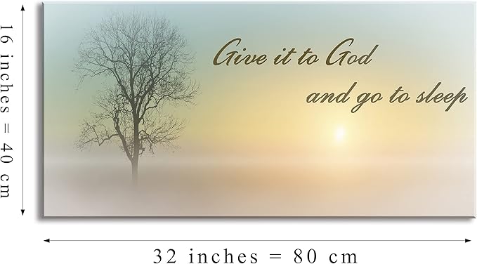 Wall Art for Bedroom of Waterproof Quote Paintings, Family Wall Decor of Misty Sunrise & Plant, Room Wall Pictures of Large Wall Art, White Country Decor by Wood Inner Framed ( 16x32 )