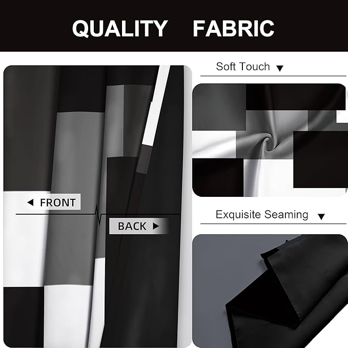 Black Grey 100% Blackout Curtains for Bedroom 72 inch Length 2 Panels Set White Grey Modern Abstract Geometric Black Out Curtains Insulated Room Darkening Window Drapes for Living Room, 42Wx72L