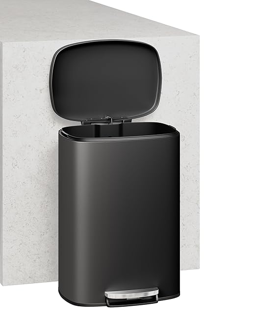 GarveeHome 13 Gal & 2.6 Gal Trash Can Combo Set, Kitchen Trash Can and Bathroom Trash Bin with Lid, Step-On Rustproof Garbage Bin with Inner Bucket, Black
