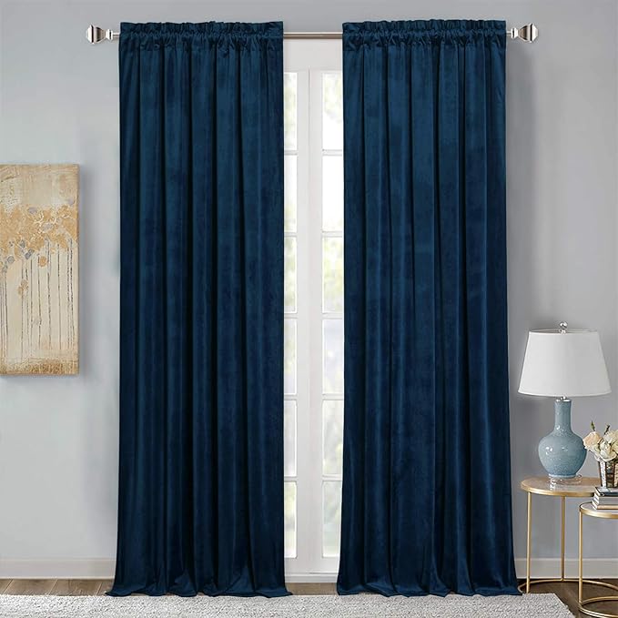 StangH Navy Blue Curtains 102 inches for Bedroom, Elegant Blackout Velvet Drapes Noise Reducing Sliding Door Covering for Dining Room Theater, W52 x L102, 2 Panels