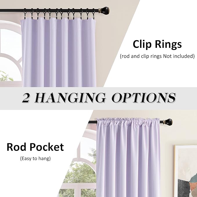 DONREN 96 Inches Long 2 Panels Blackout Curtain Panels for Bedroom - Rod Pocket Thermal Insulated Drapes for Living Room(Lavender Purple,52 W x 96 L)