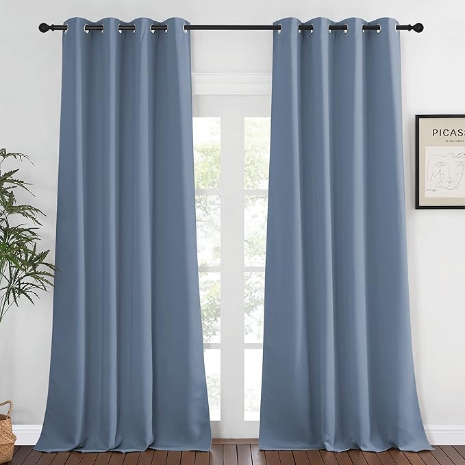 NICETOWN Blackout Curtain & Drape - (Stone Blue Color) Room Darkening Thermal Insulated Window Treatment for Living Room/Bedroom, W52 x L95, 1 PC
