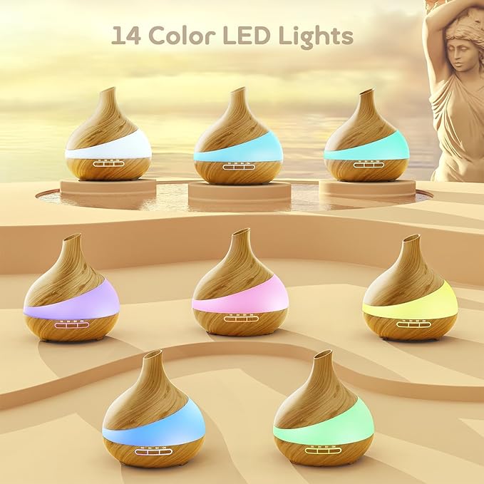 HJTHJT 500ML Essential Oil Diffuser: Aroma Diffuser with Remote Control for Hotel Spa Yoga Room - Humidifiers for Bedroom with 14 Colors LED Night Light for Kids/Women Home Relaxation