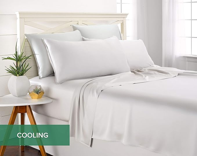 Pure Bamboo Full Sheets, Genuine 100% Organic Viscose Derived from Bamboo Bed Sheet Set, Luxuriously Soft & Cooling, Double Stitching, 2 Year Quality Promise (Full, White)