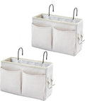 Someteth Bedside Caddy Organizer & Bedside Storage Basket Multi-Function Organizer for Bunk, Hospital Beds, Dorm Bed Rails,| Holds Magazines, Books, Glasses, Phone | Space-Saving (White 2 Pack)
