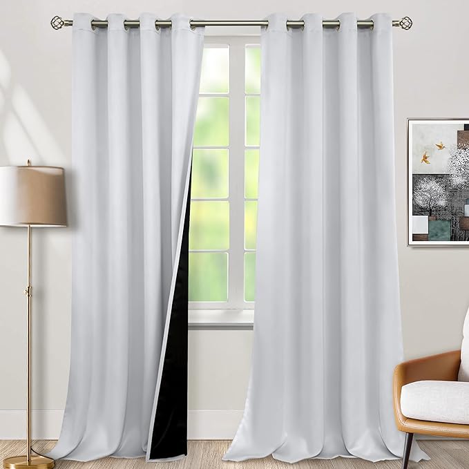 BGment Greyish White 100% Blackout Curtains for Living Room 96 Inch Length 2 Panels, Thermal Insulated Full Light Blocking Energy Save Window Drapes for Nursery Bedroom Darkening, 55 Inch Wide Each