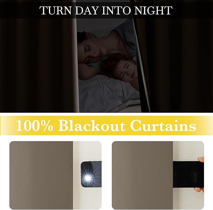 NICETOWN 100% Blackout Tan Curtains for Travel, Grommet Lightweight Portable Window Treatments Thermal Curtains Easy to Install for Living Room/Bedroom, W52 x L72, 2 Panels