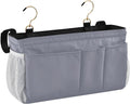KOPIRIT Grey Bedside Caddy Storage Bag Bedside Organizer for Dorm Room Top Bunk Bed Organizer Caddy Hanging Shelf 6 Pockets with Hooks for Book Glasses Phone Holder