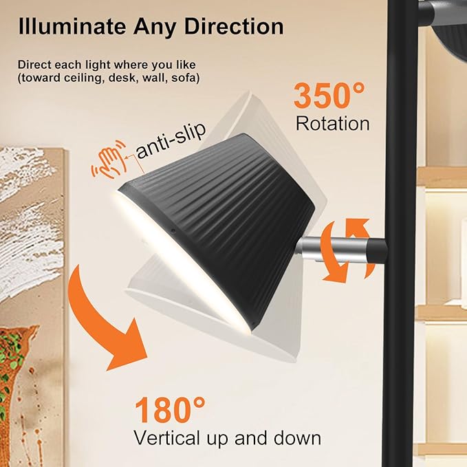 42W LED Tree Floor Lamp, 4500 Lumens Dimmable Standing Lamp with Remote & Touch Control, Modern Super Bright 3 Rotatable LED Light Floor Lamps for Living Room, Bedroom, Office