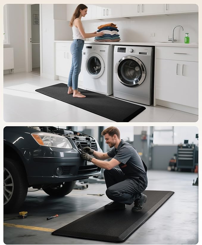 Ophanie Kitchen Mats for Floor, 3/4 Inch Thick Kitchen Rugs, 24'' x 70'' Anti Fatigue Standing Cushioned Mat, Waterproof,Comfort Ergonomic Mat for Office, Home, Sink, Black Non-Slip Bottom