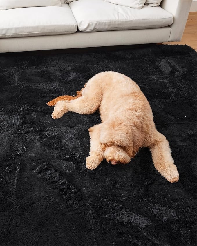 Ophanie 5x8 Rugs for Living Room, Charcoal Black, Large Fluffy Fuzzy Plush Shag Shag Comfy Soft, Non-Slip Indoor Floor Carpet, for Kids Boys Girls Dorm, Room, Bedroom, Playroom, Home Decor Aesthetic