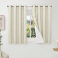 Short Blackout Curtains 45 Inch Length 2 Panels, Thermal Insulated Total Light Blocking Linen Window Curtains for Farmhouse Bedroom Basement, Bronze Grommet, Natural, Each 52" Wide
