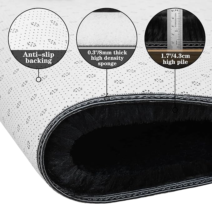 duduta Black Rectangle Fluffy Rug 6x9 ft, Shag Fuzzy Plush Carpet for Bedroom Nursery Living Room Home Decor