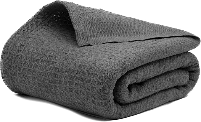 Salt Earth Organic Cotton Throw Blanket, Queen, 90"X92" Waffle Throws for Home, Bedrooms, Outdoor & Office Couch, Modern Room Decor Blankets, Lightweight, All Season Western Blanket (Charcoal Grey)