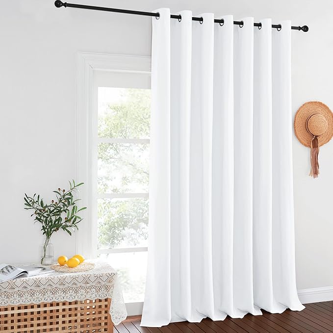 NICETOWN Blackout Curtains for Sliding Glass Door Room Divider Noise Reduce Curtain Panel Portable Window Screen Sliding Partition, W100 x L102 inches, 1 Panel, White