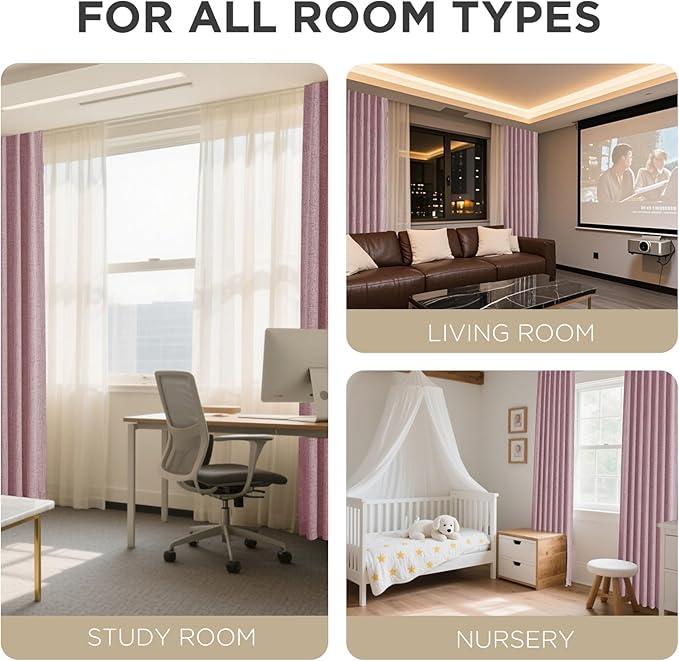 Joydeco Blackout Curtains for Bedroom - 96 Inch Long 100% Light Blocking 2 Panels Set Pink Drapes, Thermal Insulated Room Darkening Curtains, Linen Textured for Living Room, Rod Pocket & Back Tabs