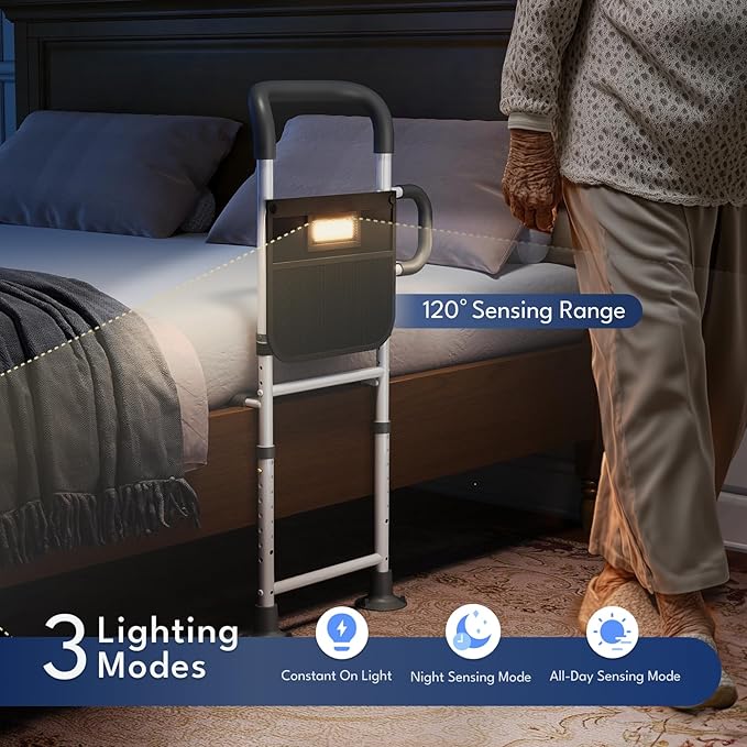 HOMEAL Bed Rails for Elderly Adults Safety, Reinforced Bedrails for Elderly Adults with Ergonomic Grab Bar Bed Handrails, 3-Ways Adjustable Bedside Assist Bed Cane Guard Railings for Seniors(Black)