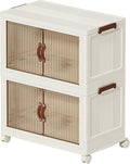 130 QT Large Plastic Storage Bins with Lids Open Front, Stackable Storage Containers with Wheels for Clothes, Home, Room, White, 2 Tiers