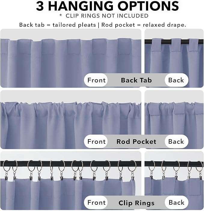 Deconovo Solid Back Tab and Rod Pocket Curtains Thermal Insulated Blackout Window Curtains for Kitchen 52Wx54L Inch Light Purple 2 Panels