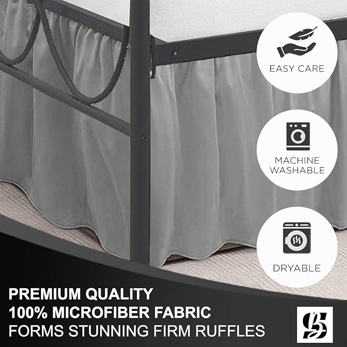 SKY BEDDINGS - Queen Size Ruffled Bed Skirt with Split Corners - 21 Inch Drop Dust Ruffle Bed Skirt with Platform Three Sided Coverage - 100% Microfiber, Light Grey