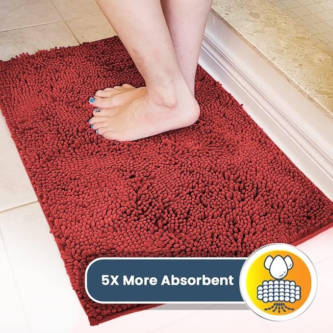 Muddy Mat® Shown on TV – Super Absorbent Door Mat Indoor, Microfiber Quick Dry Chenille Entryway Rug, Non-Slip Front Door Mat, Indoor Mats for Entryway, Machine Washable Pet Rug, Red 36"x72"