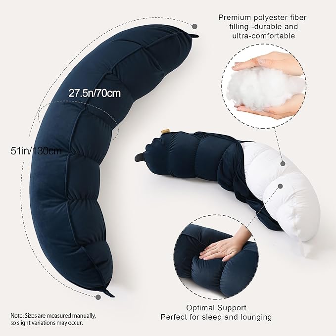 Peallow(Pat. Pend) – Long Round Body Pillow for Adults, Bolster Pillow for Sleeping, Soft and Supportive Pillow for Sleeping & Lumbar Support (Teal Blue,39")