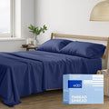 THREAD SPREAD 100% Cotton Queen Sheets Set - 400 Thread Count Queen Size Sheets (4 PC, Navy Blue), 16" Deep Pocket All Around Elastic, Soft, Cooling, Durable & Breathable Sateen Weave Bed Sheet Set