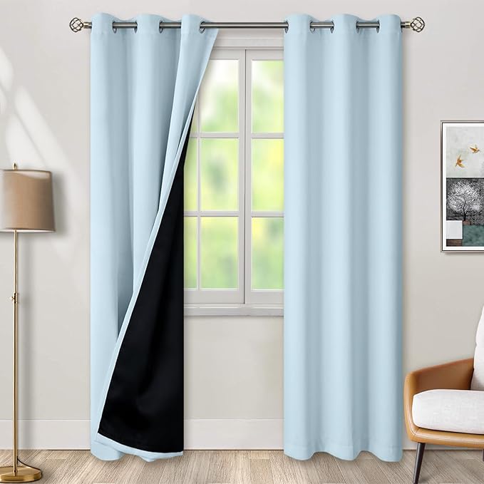 BGment Baby Blue 100% Blackout Curtains for Nursery Bedroom 84 Inch Length 2 Panels, Thermal Insulated Full Light Blocking Grommet Noise Cancelling Window Curtains for Kids Room, 42 Inch Wide Each