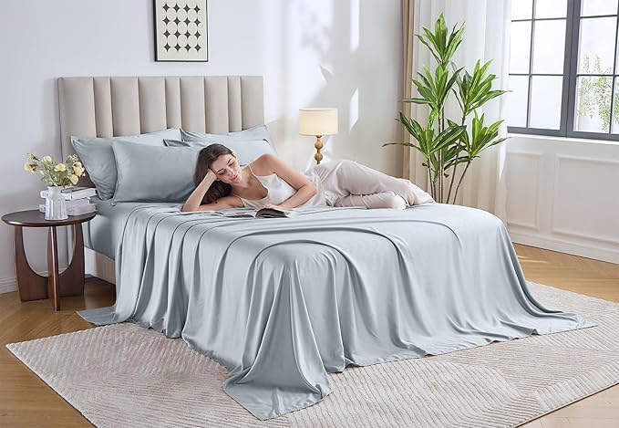 Pure Bamboo California King Sheets, Genuine 100% Organic Viscose Derived from Bamboo Bed Sheet Set, Soft & Cooling, Double Stitching, 2 Year Quality Promise (California King, Glacier)