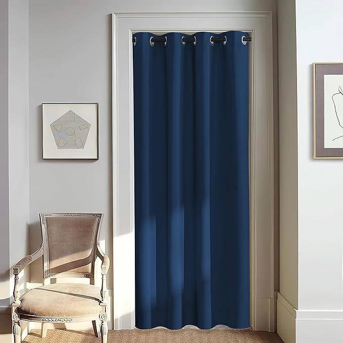 NICETOWN Door Curtain for Closet Doors 80 Inches Long 1 Panel, Blackout Doorway Curtain for Open Closet Bedroom, Room Divider Living Room for Privacy (Moroccan Blue, 1 Panel, 46W x 80L)