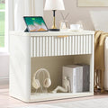 LEYAOYAO 31" Wide Fluted Nightstand with Charging Station, Oversized Extra Large 1 Drawer Night Stand with Golden Handle, White Wood Bedside Table Tall End Tables,for Bedroom, Living Room, Hallway