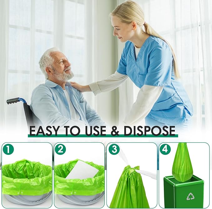 BOOWOO Bedside Commode Liners with Absorbent Pads,100 Disposable Commode Bags and 100 Pads, Scented Adult Potty Chair Liners, Portable Commode Poop Bags for Commode Chair, Bedpan, Bucket Toilet