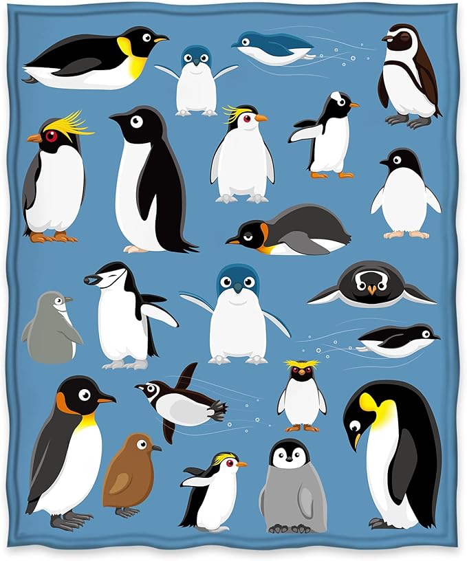 Jekeno Penguin Blanket Gifts for Women Girls Boys Mom Men Home Bedroom Living Room Decor Soft Cozy Lightweight Plush Throw Blankets Blue 60"x80"