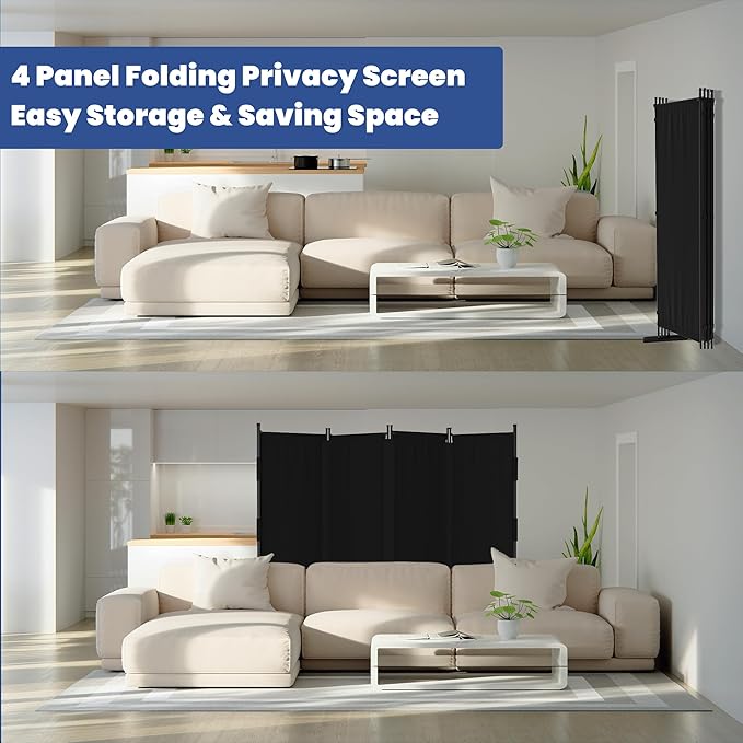 Room Divider, Upgraded Privacy Screen Highly Secretive, 4 Panel Portable Room Separation 88’ W Partition Room Dividers, Freestanding Wall Divider Panel Studio Bedroom Office(Black)