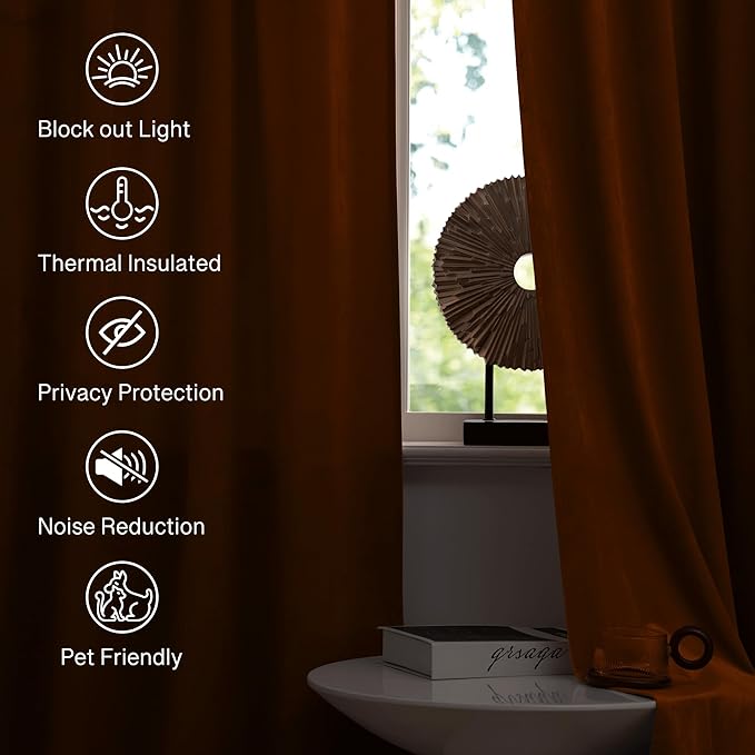 StangH Burnt Orange Velvet Curtains for Living Room Luxury Fall Holiday Home Decoration Room Darkening Thermal Insulated Panels for Sliding Door Theater Laundry, W52 x L102, 2 Panels