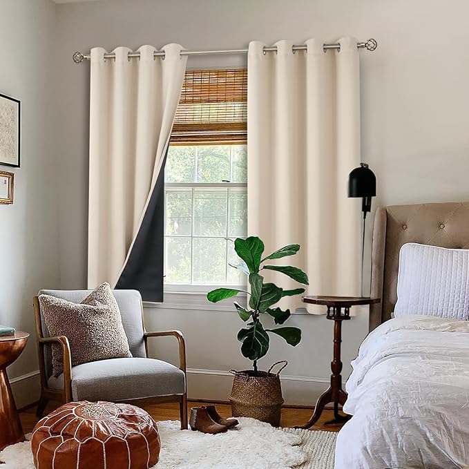 BGment Thermal Insulated 100% Blackout Curtains 45 Inch Length 2 Panels, Total Light Blocking Curtains for Bedroom, Grommet Window Drapes with Thick Black Liner, 52 Inch Wide Each Panel, Champagne
