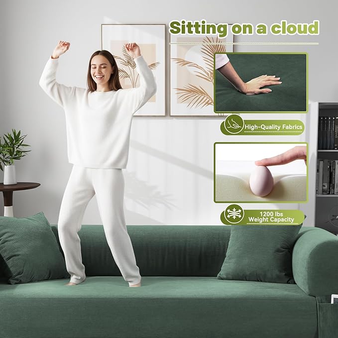 Convertible Futon Sofa Bed,80" Folding Pull Out Couch Bed with Storage,Queen Sleeper Sofa Bed,Compressed Couch in a Box,Corduroy Boneless Couches for Living Room,Light Green