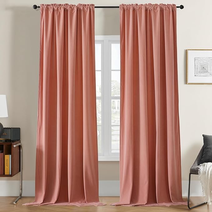 Joydeco Pink Velvet Curtains 120 inch Length 2 Panels, Luxury Blackout Rod Pocket Thermal Insulated Window Curtains, Super Soft Room Darkening Drapes for Living Dining Room Bedroom,W52 x L120 inches