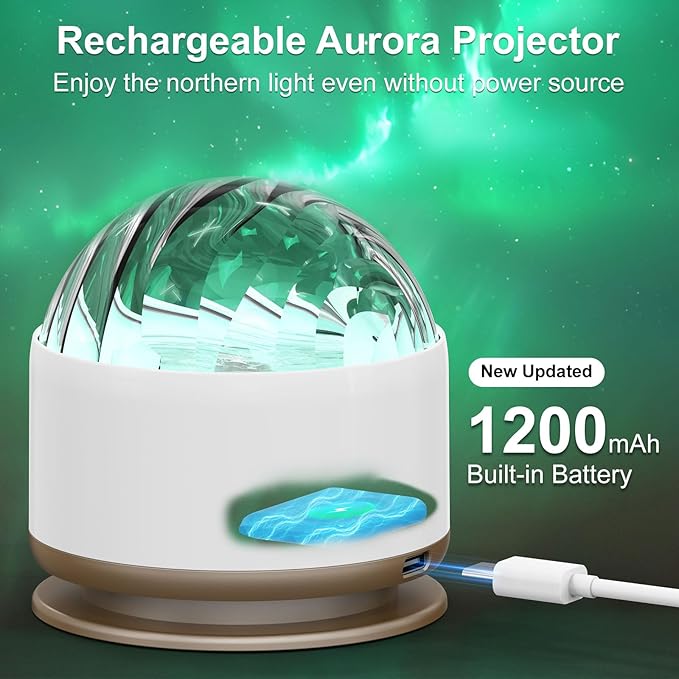 Northern Light Projector, Battery Operated Aurora Night Light, 16 Colors Galaxy Lamp Ocean Wave Ceiling Projector Mood Ambient Lighting for Bedroom Party Adults Kids Room Toddler Girl Gift