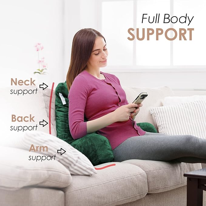 Nestl Reading Pillow for Kids & Teens with Shredded Memory Foam, Backrest Pillows for Reading, Watching, and Gaming, Use on The Couch, Bed, or Floor, Adjustable Support with Washable Cover Dark Green
